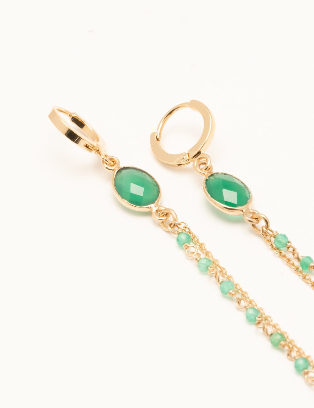 Boucles d'oreilles Florence en onyx vert et plaqué or, idée cadeau de Noël pour sa femme