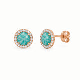 Boucles d’oreilles Alba en or champagne, ornées d'Amazonite, entourés de zircons naturels sertis.