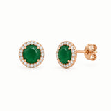 Boucles d’oreilles Alba en or champagne, ornés d'onyx vert, entourés de zircons naturels sertis.