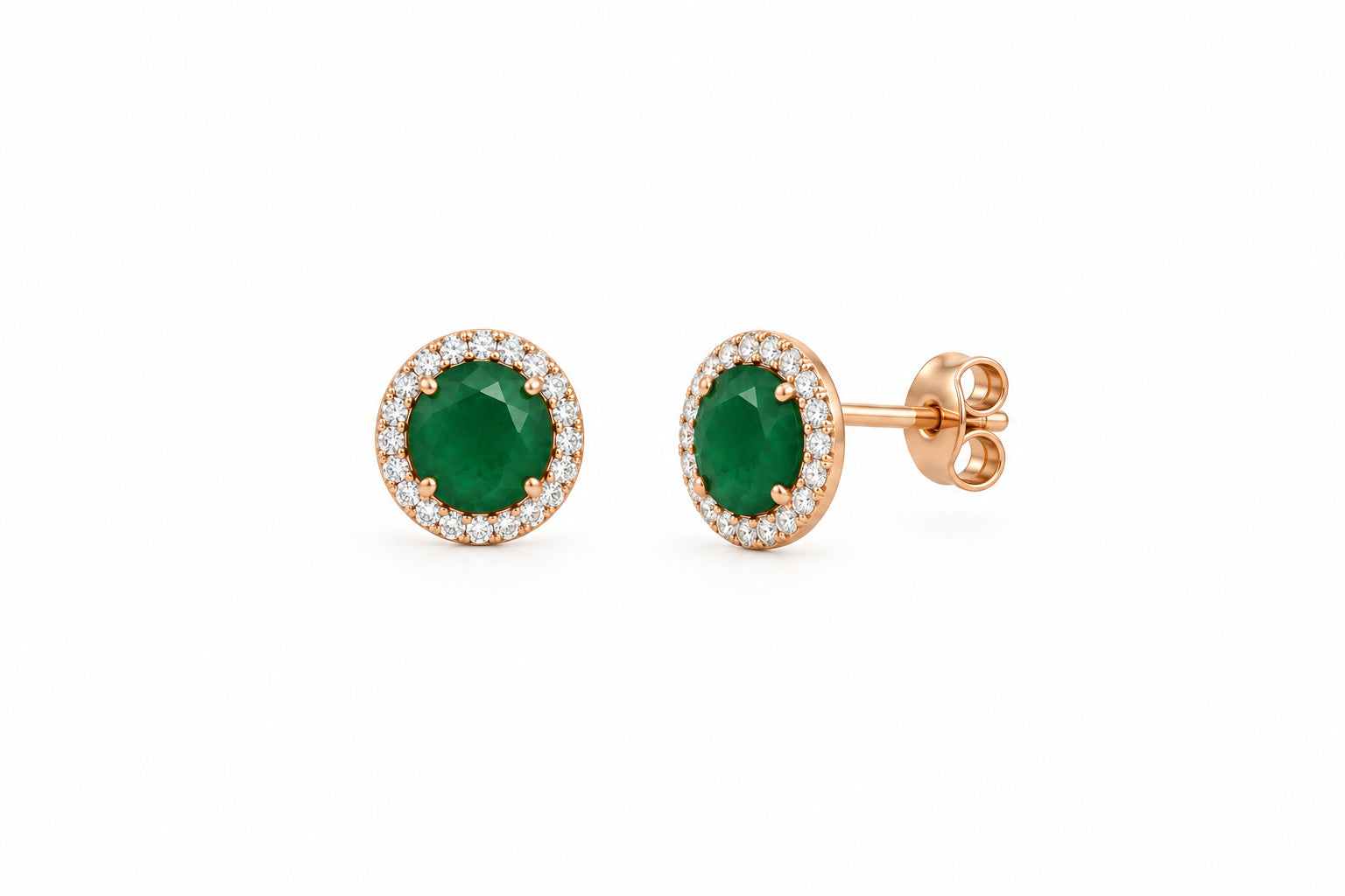 Boucles d’oreilles Alba en or champagne, ornés d'onyx vert, entourés de zircons naturels sertis.