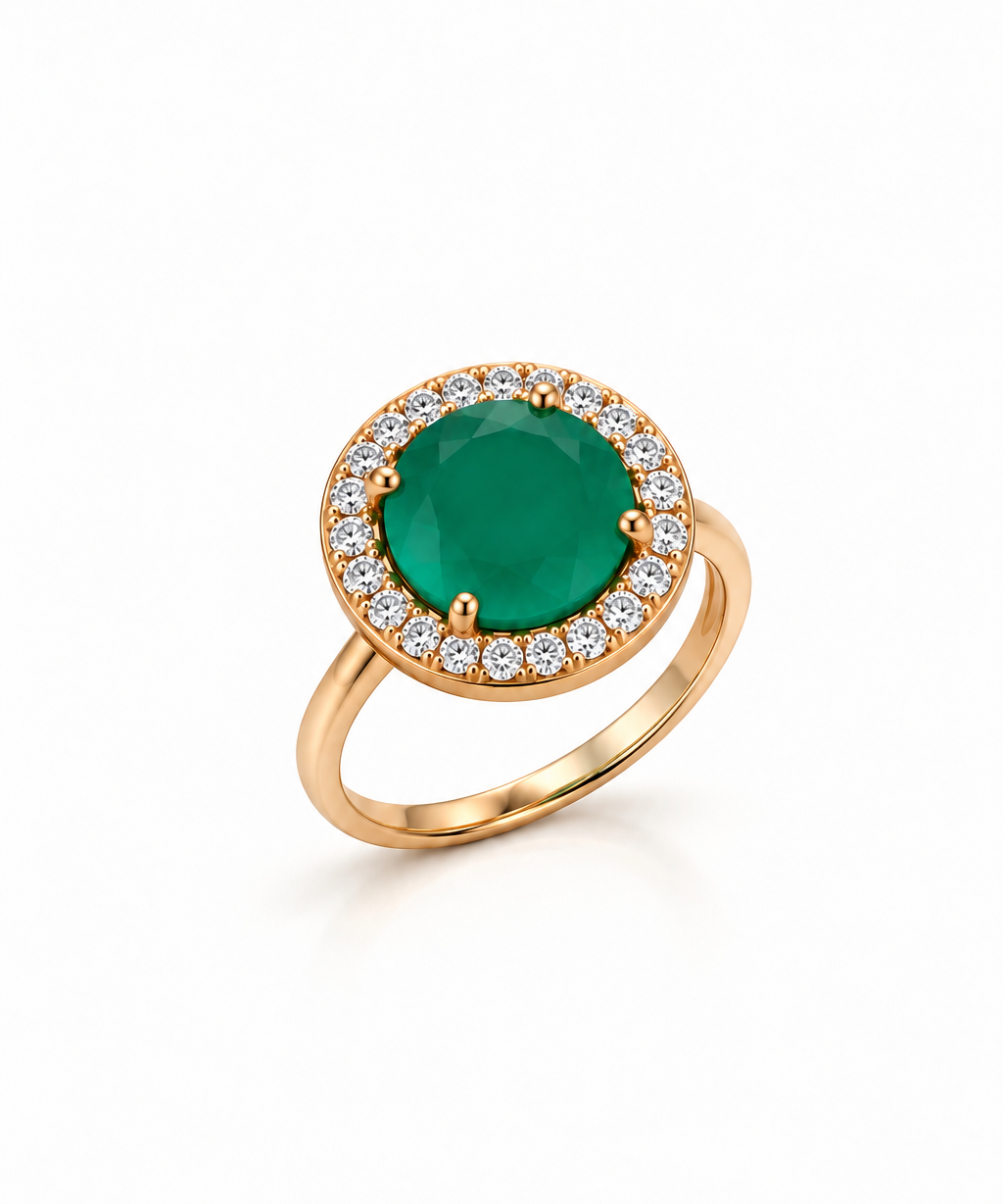 bague onyx vert halo zircon blanc alba orphée bijoux vue de coté debout
