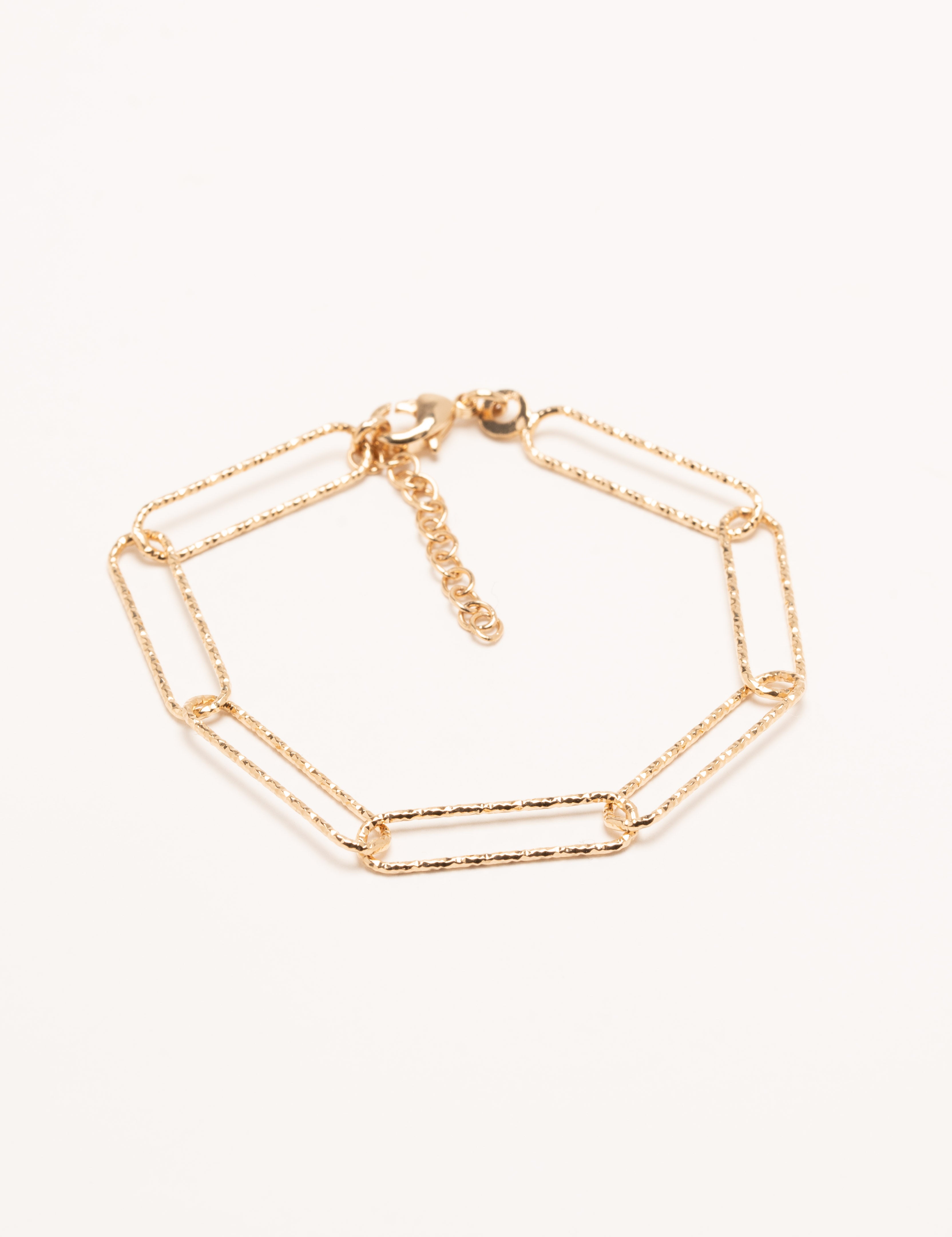 Bracelet réglable Alix - Plaqué Or doré Maillon trombone martelé délicat chainette de rallonge rendant le bracelet ajustable à tous les poignets, cadeau réussi