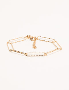 Bracelet réglable Alix - Plaqué Or doré Maillon trombone martelé délicat chainette de rallonge rendant le bracelet ajustable à tous les poignets, cadeau réussi tendance 
