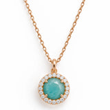 Collier en plaqué or champagne avec pendentif oblong facetté en amazonite serti de zircon naturel.