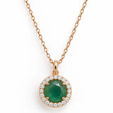 Collier en plaqué or champagne avec pendentif oblong facetté en onyx vert serti de zircon naturel.