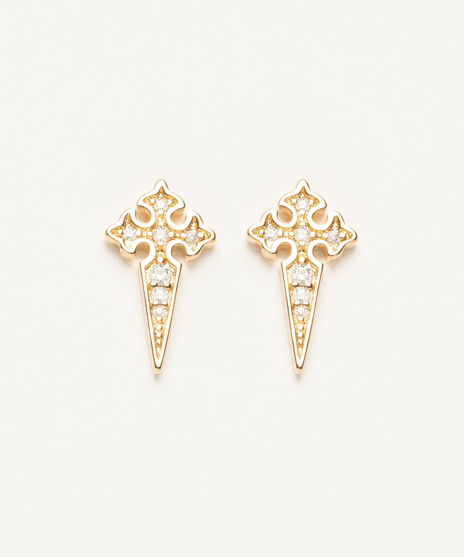 BO gold chip and rhinestone Warrior Earrings dagger sword