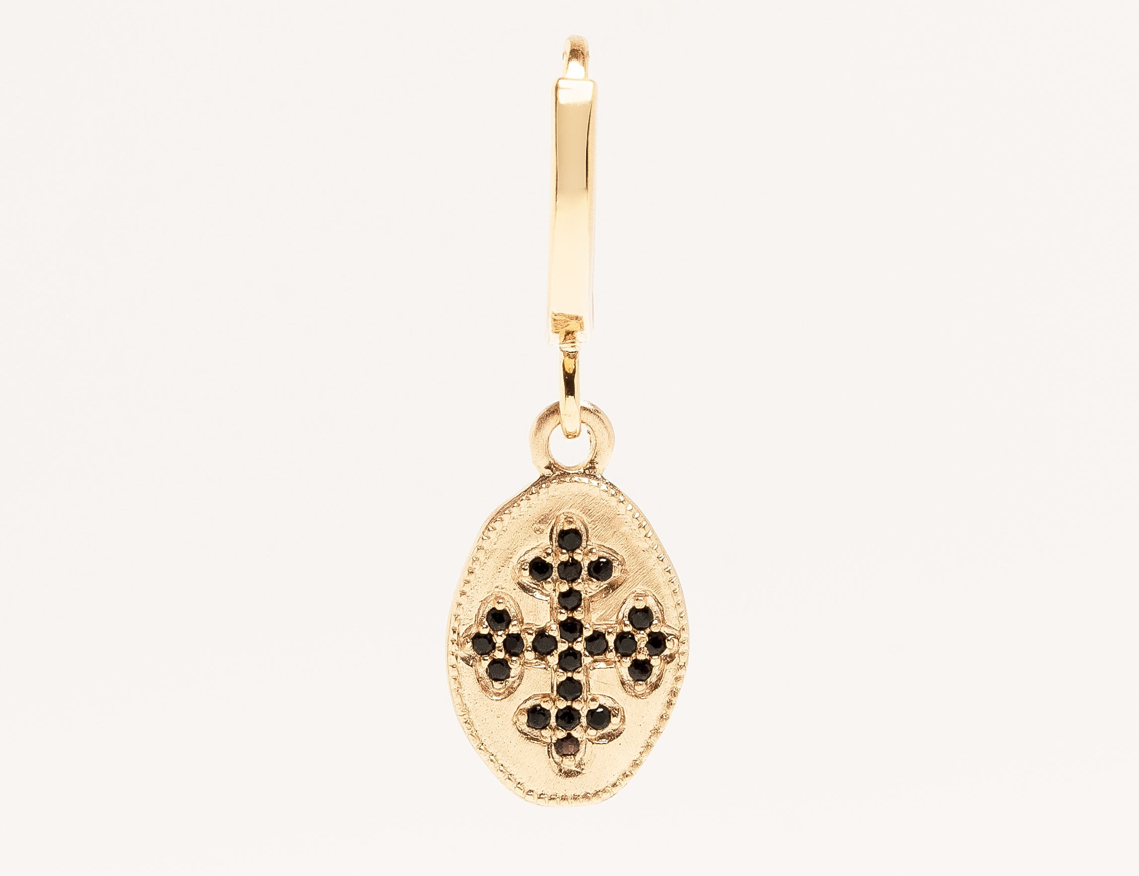 orphée bijoux - mini créole - boucle d'oreille - vendu à la paire ou à l'unité - boucle pendante - croix - oxyde de zirconium noir - strass 