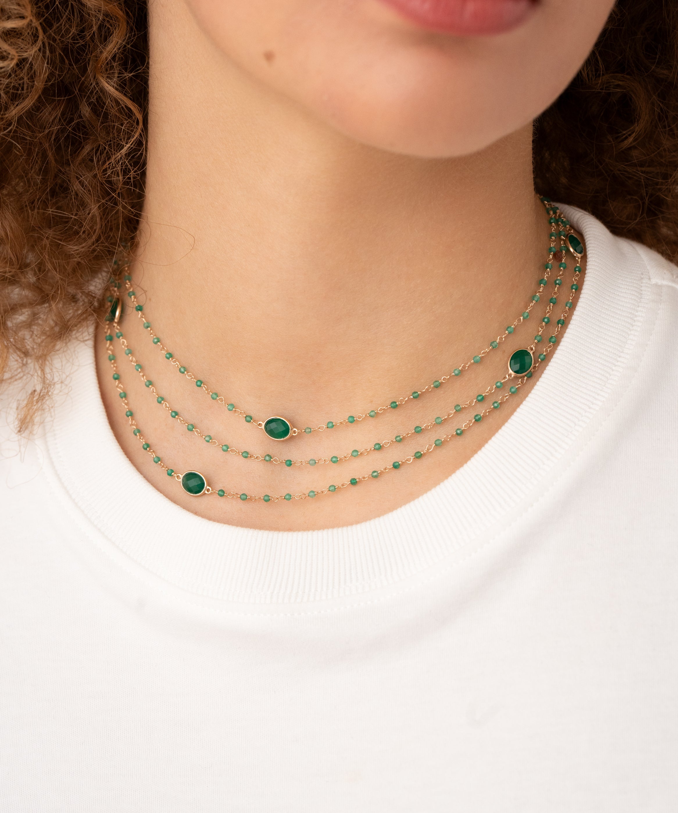 collier sautoir pierre fine double triple tour de cou bracelet de poignet ou de cheville  onyx vert bijou boheme chic intemporel 1 bijou pour plusieurs possibilités d'être porté