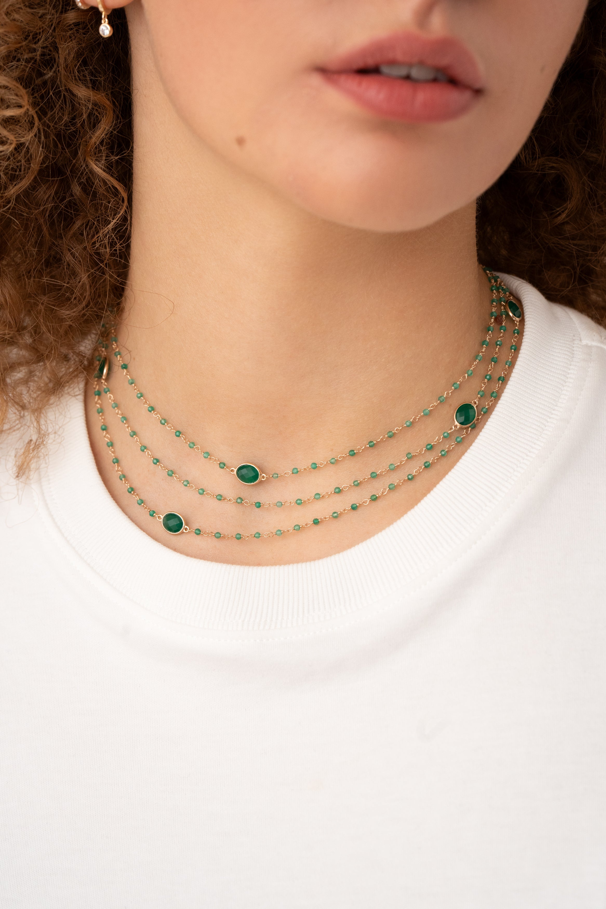 collier sautoir pierre fine double triple tour de cou bracelet de poignet ou de cheville  onyx vert bijou boheme chic intemporel 1 bijou pour plusieurs possibilités d'être porté