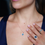 Collier Alba Orphée Bijoux en Labradorite naturelle entourée de zircons, chaîne dorée 45 cm.
