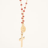 collier sautoir perles rouges couleur mode tendance pendentif croix vierge 