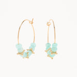 Orphée bijoux Paire de Boucles d'oreilles Créoles Louise avec perles à facettes en amazonite et perles dentelées dorées motif oriental, en plaqué or 3 microns 750/1000