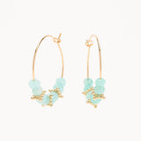 Orphée bijoux Paire de Boucles d'oreilles Créoles Louise avec perles à facettes en amazonite et perles dentelées dorées motif oriental, en plaqué or 3 microns 750/1000