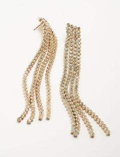 Orphée bijoux paire de boucles d'oreilles puces rivières d'oxydes de zirconium blancs d'une longueur de 12 cm et plaqué or 3 microns 750/1000. Boucles d'oreilles idéales pour les grandes occasions