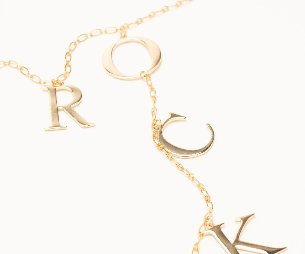 collier original lettre rock plaqué or 