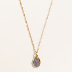 collier chaine avec pendentif Scarabée en pierres fines, labradorite, plaqué or, 3 microns, symbole de renaissance