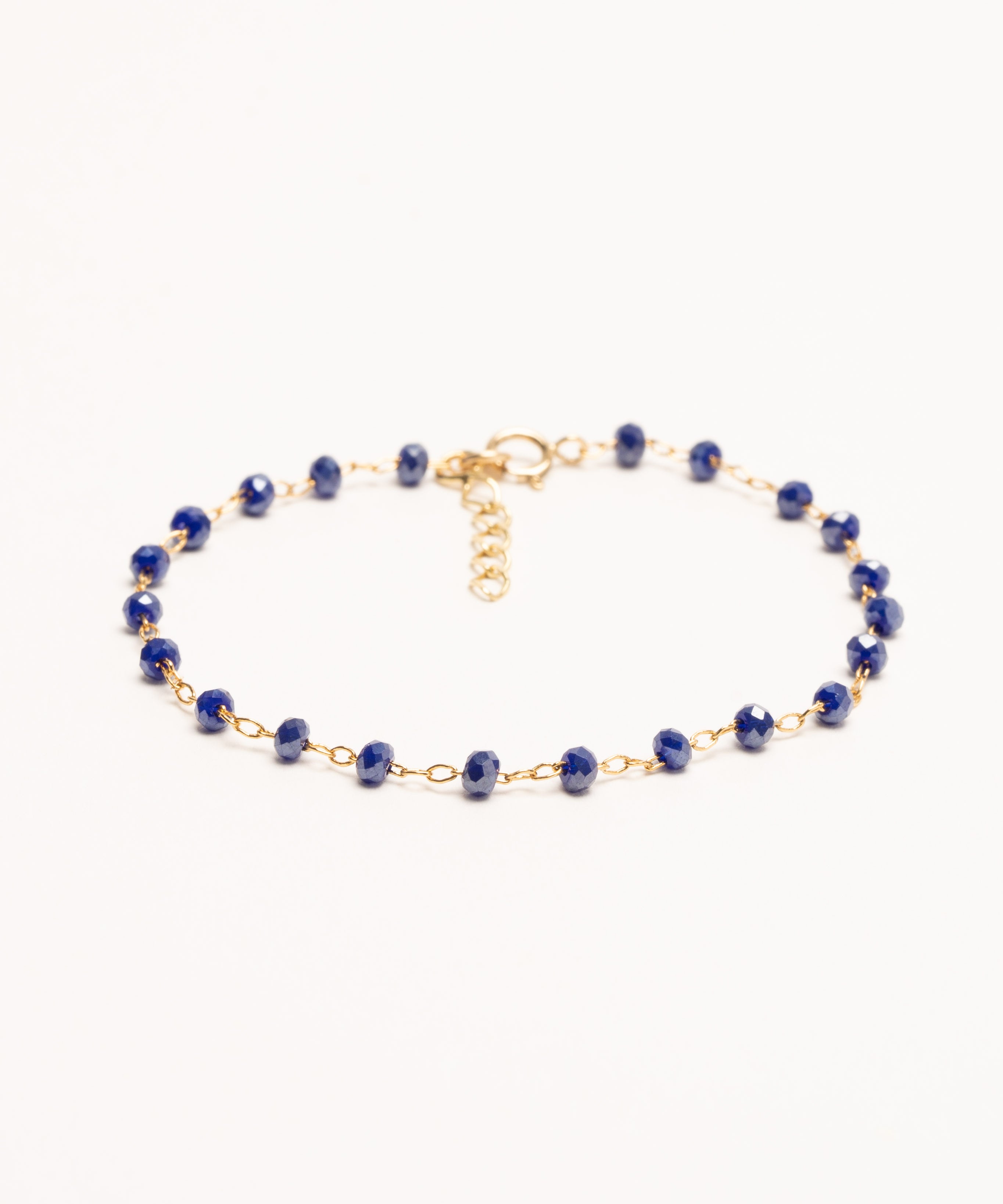 bracelet réglable chainette de rallonge fanette réglable perle bleu majorel délicat chaine rosaire plaqué or doré poétique fin excellent rapport qualité prix  