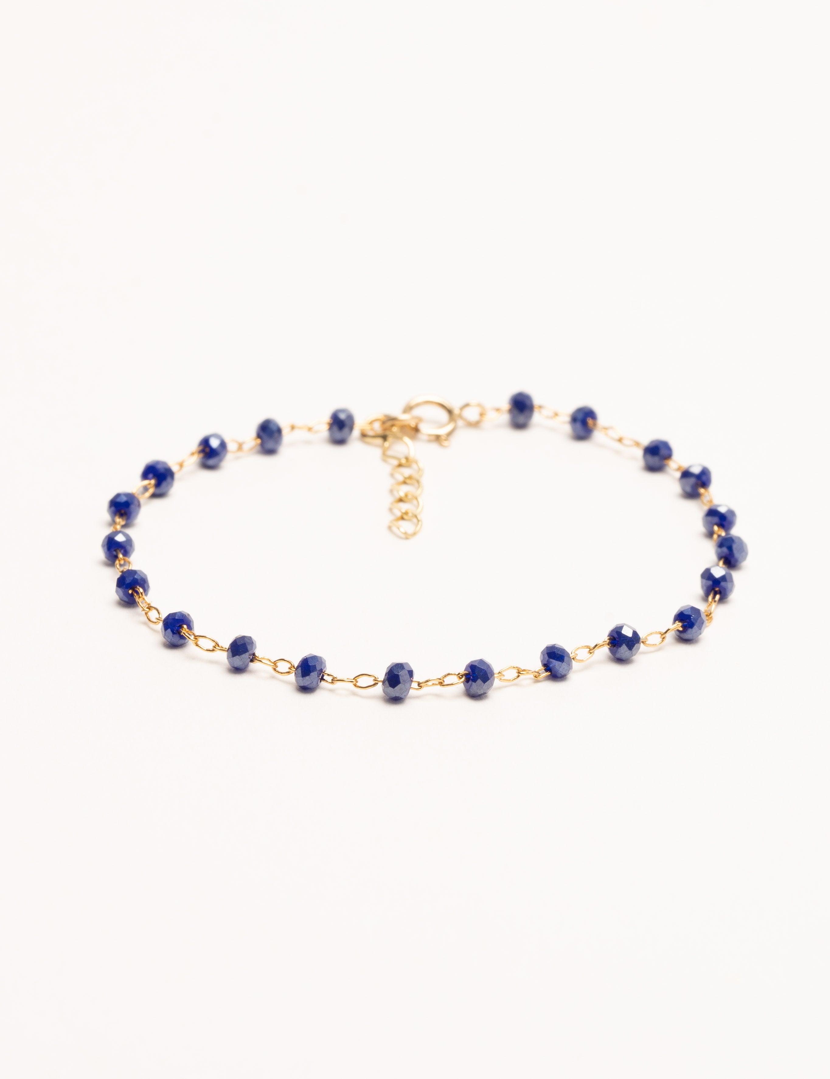 bracelet réglable chainette de rallonge fanette réglable perle bleu majorel délicat chaine rosaire plaqué or doré poétique fin excellent rapport qualité prix  