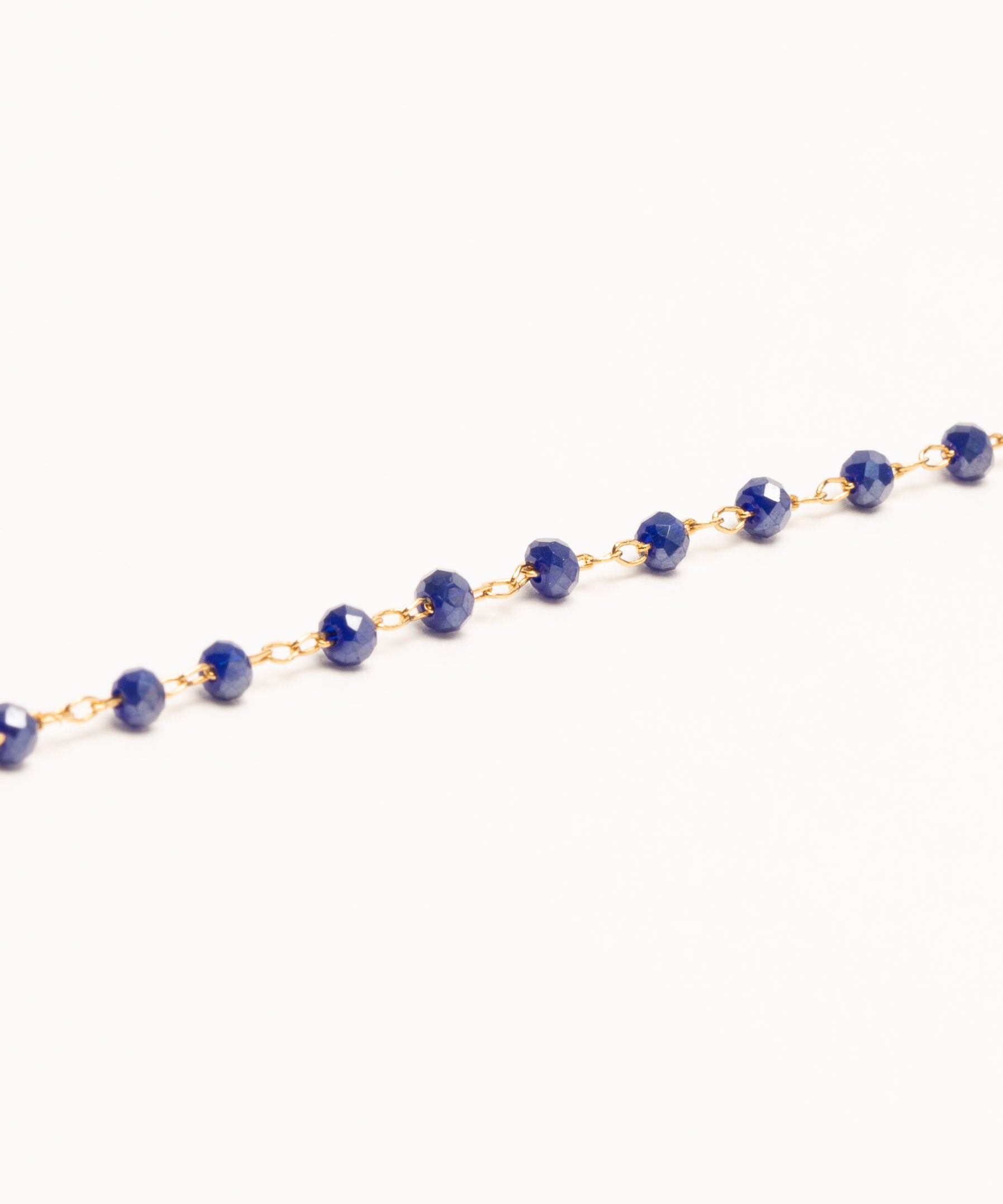 bracelet réglable chainette de rallonge fanette réglable perle bleu délicat chaine rosaire plaqué or doré poétique fin excellent rapport qualité prix | Teinte : Cristaux de verre bleu
