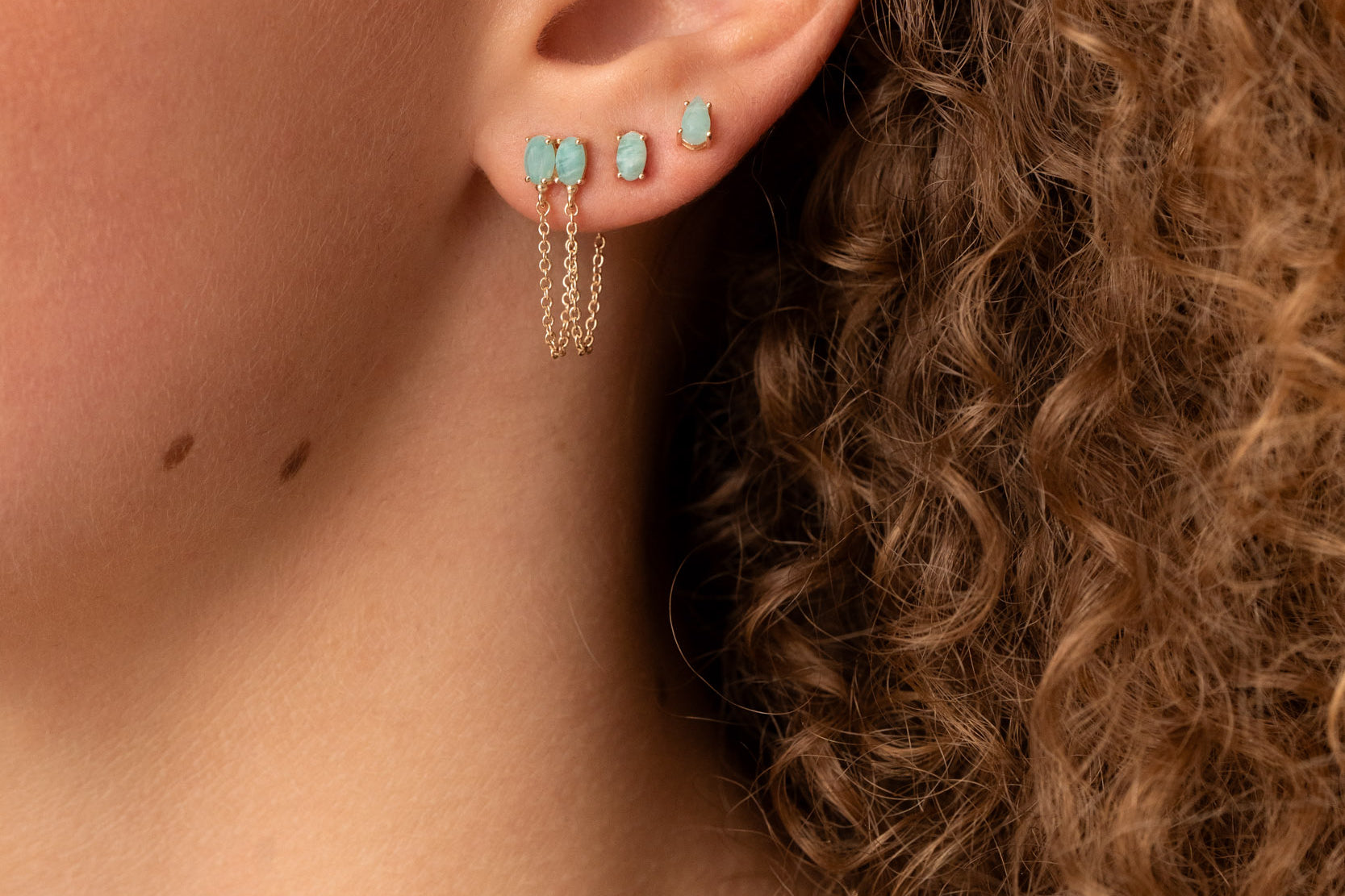 bo puce chaine pierre amazonite turquoise boucle tendance stacking 