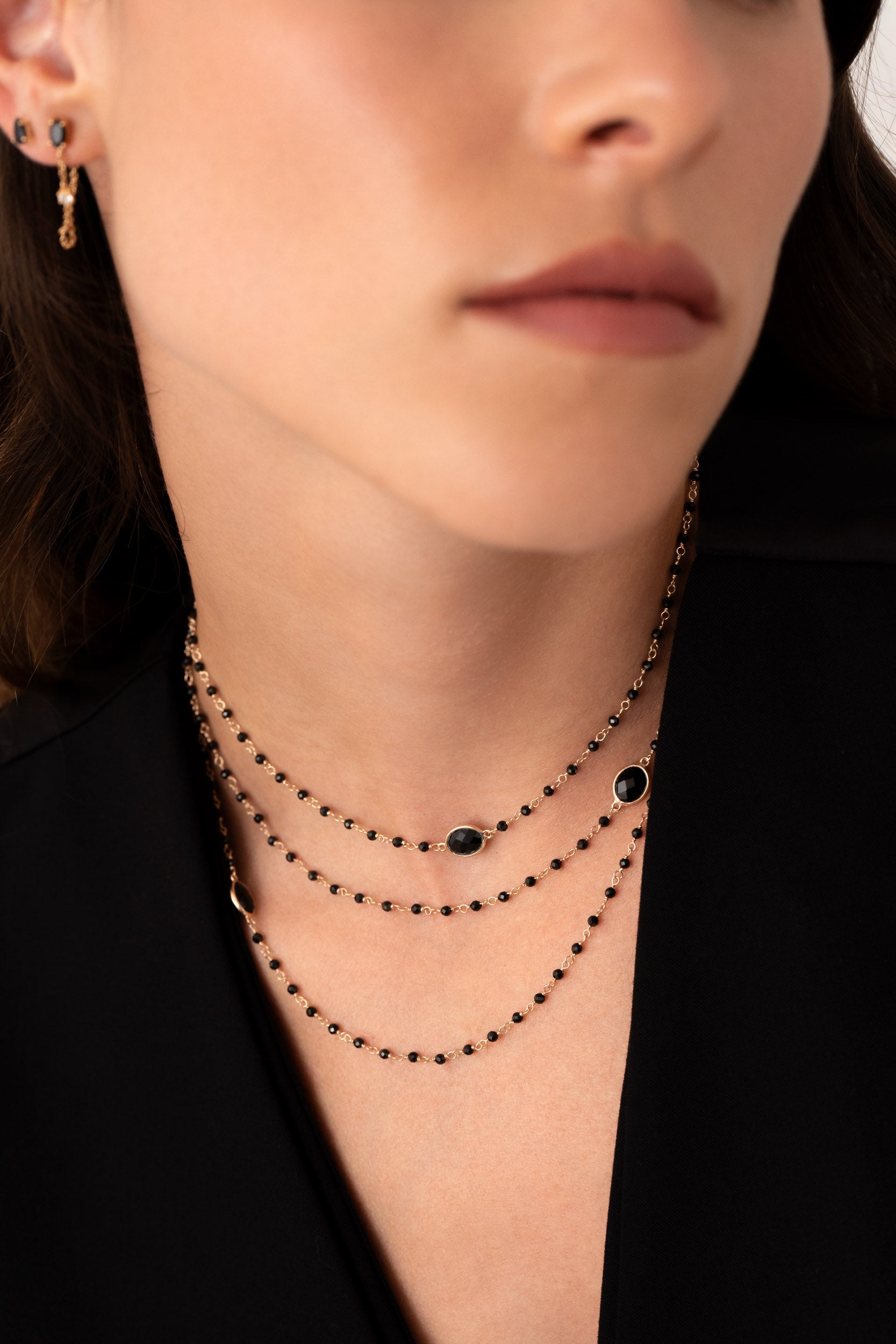 Collier Sautoir Cordon Noir Pendentif Pierre Naturelle Gravée - Bijou Vintage - Parfait état