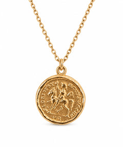 medaille don camillo cavalier cheval ronde et doré sur chaine maille forçat